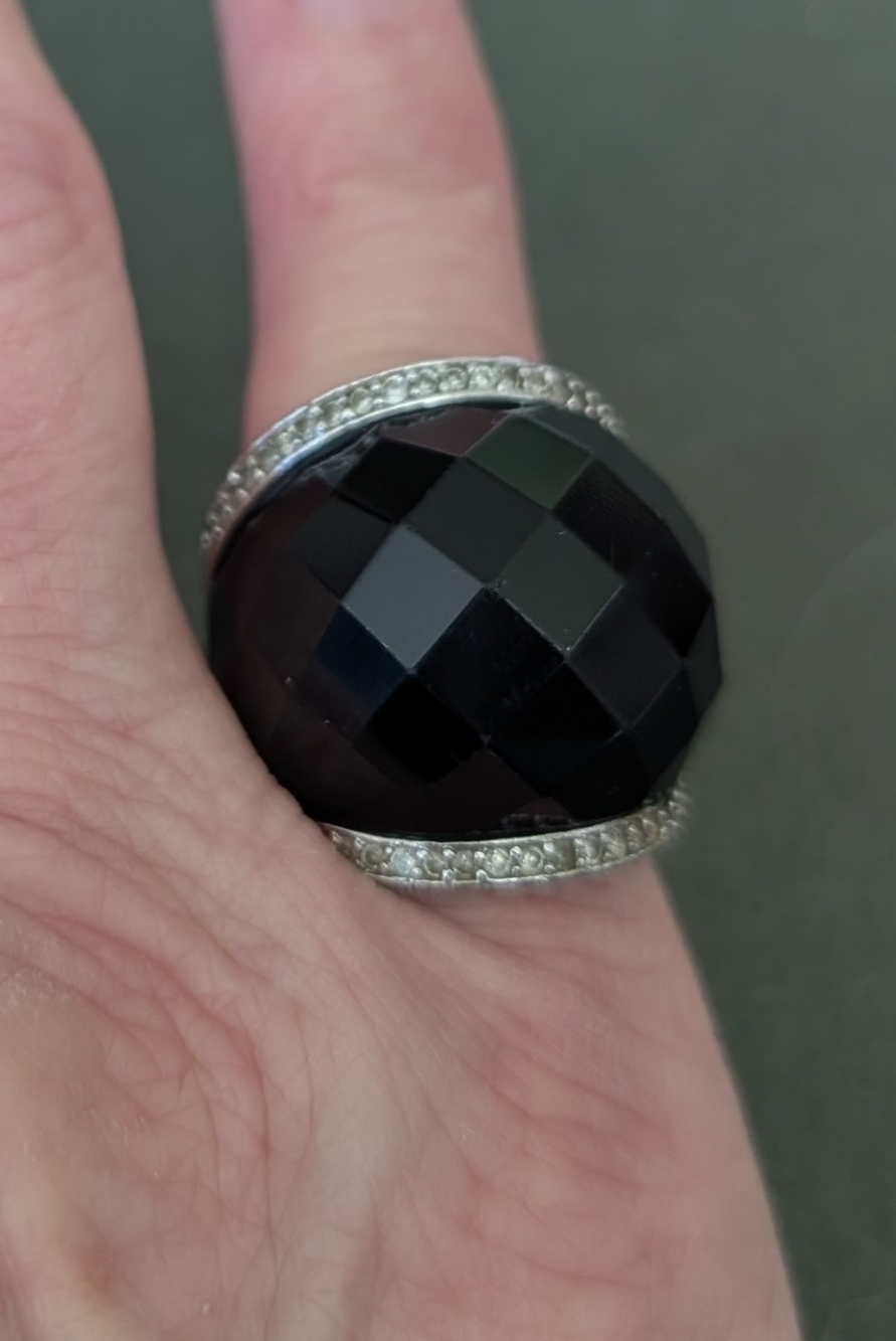 Sterling Silver 925 Onyx Round Cocktail Ring Size 6